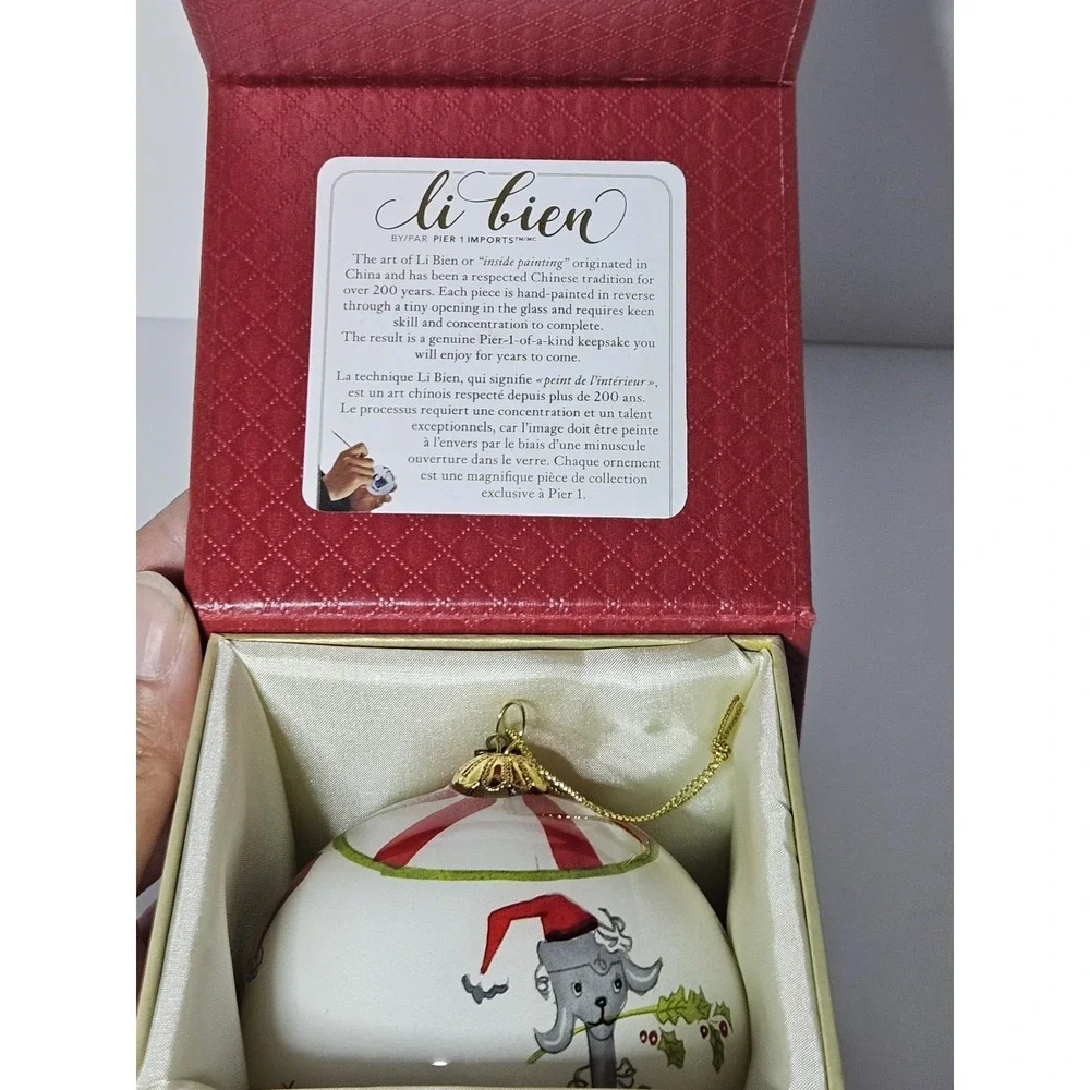 Pier 1 Li Bien Poodle Christmas Ornament Inside Reverse Painted Glass Boxed Dog